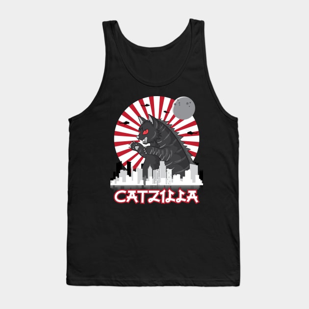 Catzilla Japanese Funny Retro Catzilla. Tank Top by Longgilbert